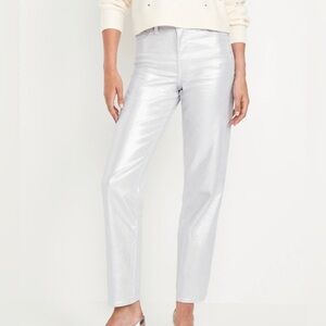 NEW Old Navy High-Waisted Silver Shine OG Loose Metallic Jeans